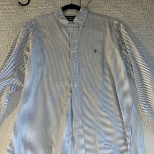 Ralph Lauren blue and white stripped button down shirt